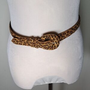 Aimee Lynn Belt Genuine Leather Tan Black Leopard Pattern Animal Print Size Med